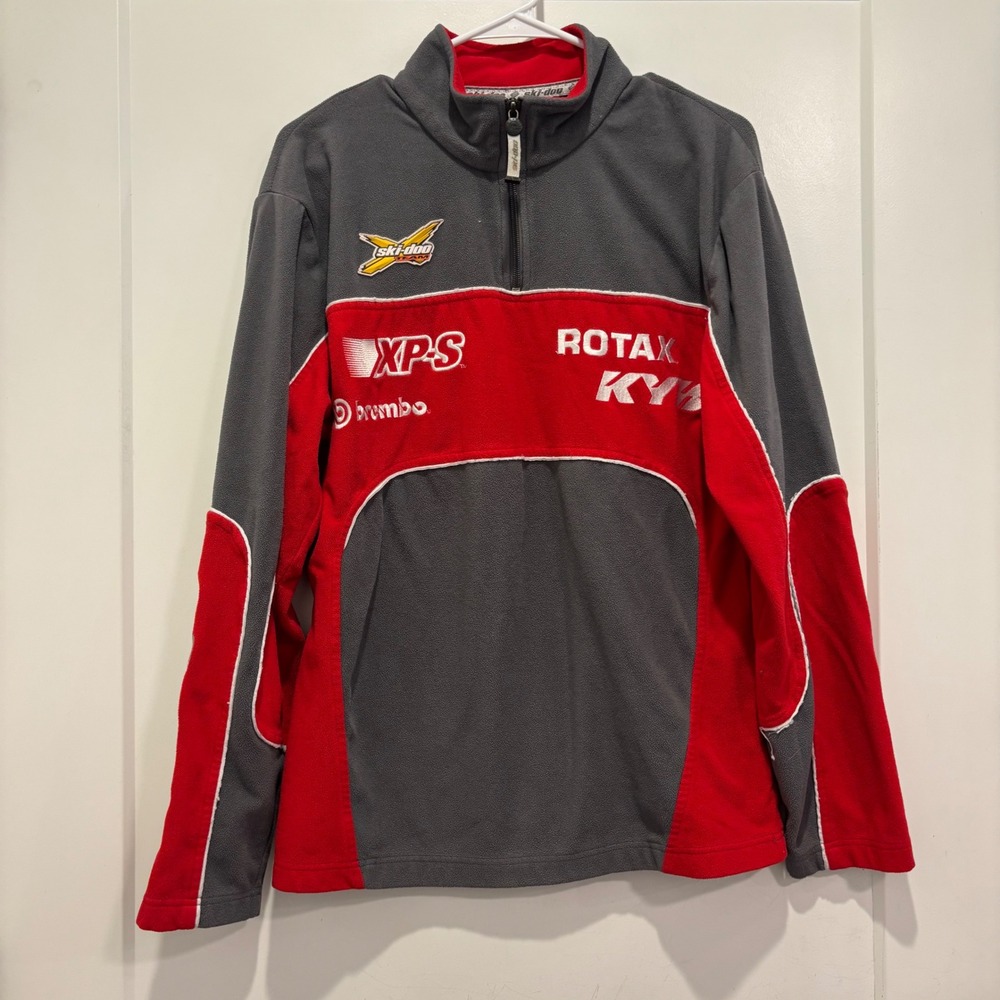 Ski-Doo Team BRP Fleece Pullover Mens Small Grey Red Rotax KYB Racing 1/4 Zip